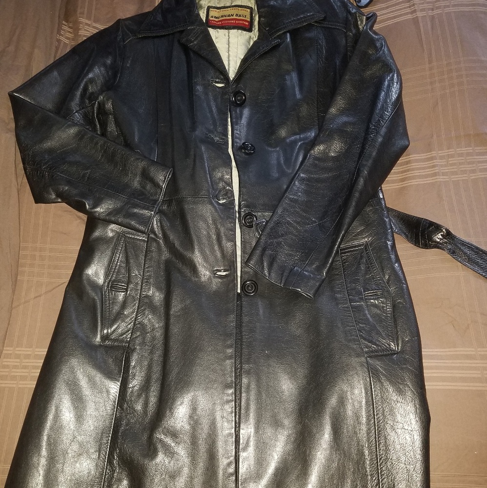 3/4 length Genuine Leather Belted Trench Coat